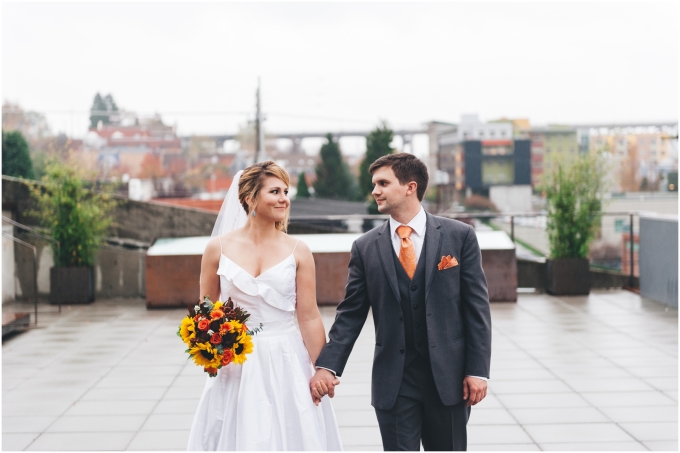 Bride and groom portraits at the Fremont Foundry in Seattle. Image captured by Ardita Kola Photography.