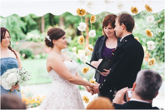 Photo of wedding ceremony at a Scottish American Wedding @ Glen Echo Gardens in Bellingham, WA captured by Ardita Kola Photography